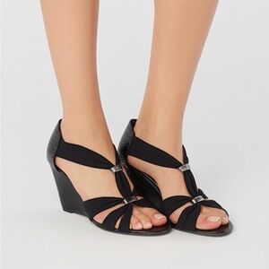 Impo Black Snake Print Wedge Sandals